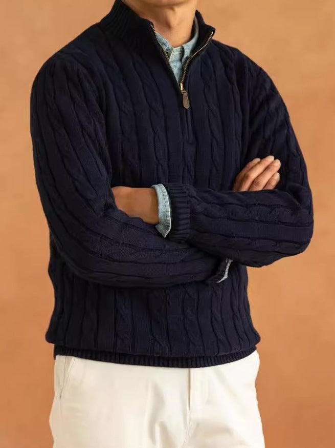 Varenzo Luxe Cable-Knit Half-Zip Sweater