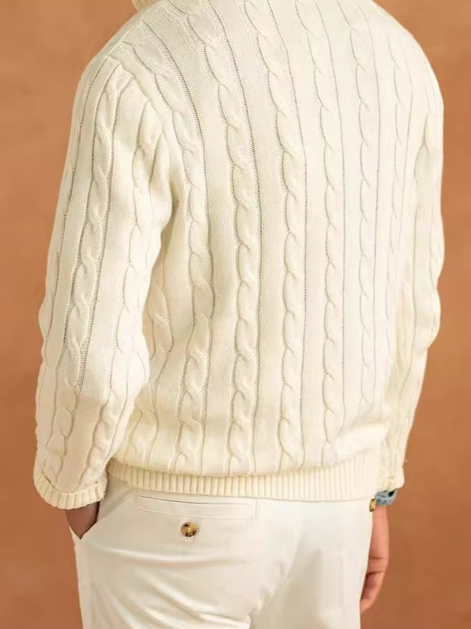 Varenzo Luxe Cable-Knit Half-Zip Sweater