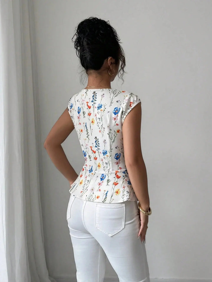Woman wearing a floral top