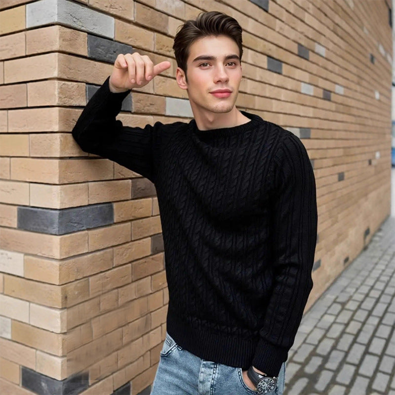 Men's black cable-knit sweater  – classic fall-winter men's pullover for casual and smart looks