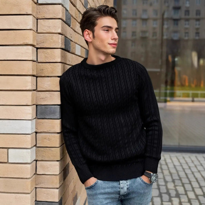 Men's black cable-knit sweater  – classic fall-winter men's pullover for casual and smart looks