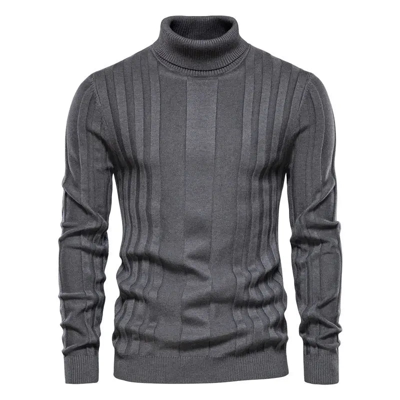 Men’s ribbed turtleneck pullover sweater – slim fit knit design in charcoal grey perfect for layering in fall and winter