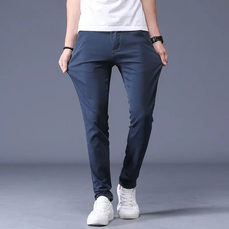 Men's navy blue slim fit chinos – lightweight tapered trousers for casual and smart outfits