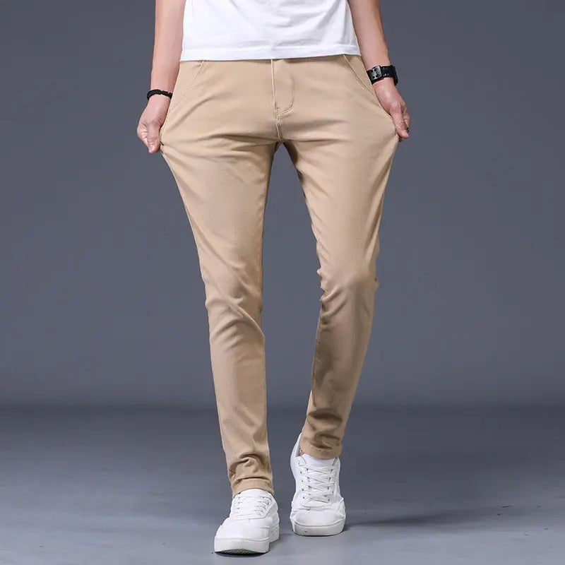 Men's slim fit beige chino pants with pockets – modern casual trousers for everyday wear