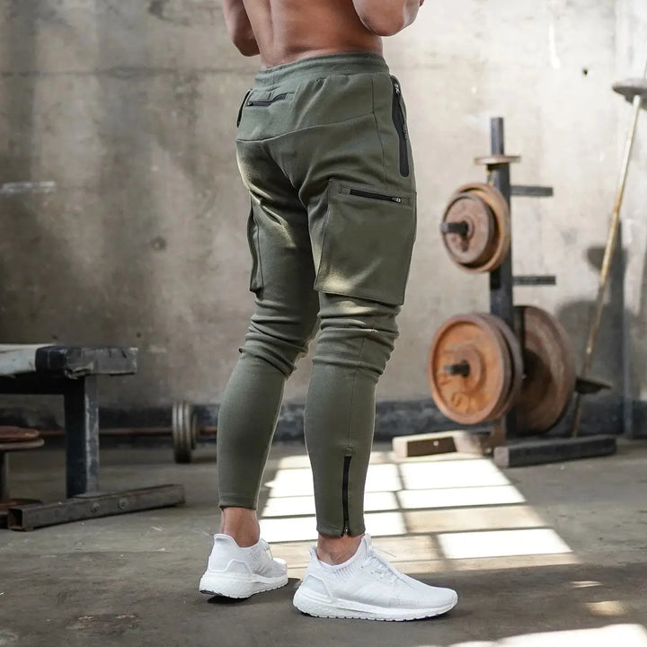 Olive green camo workout joggers for men – tapered fit athletic pants