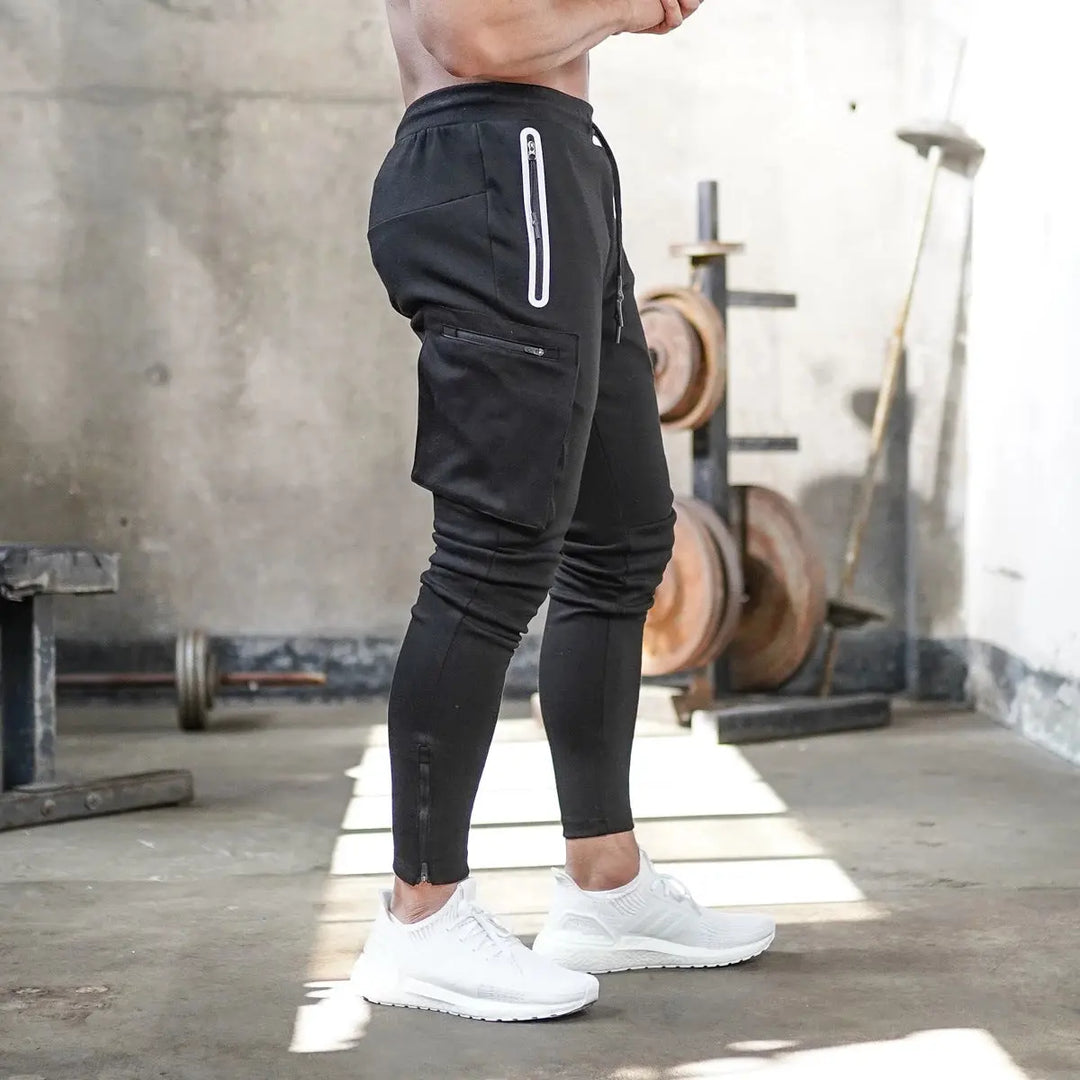 Black slim fit camo joggers for men – breathable and stretchable workout pants