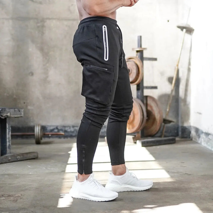 Black slim fit camo joggers for men – breathable and stretchable workout pants