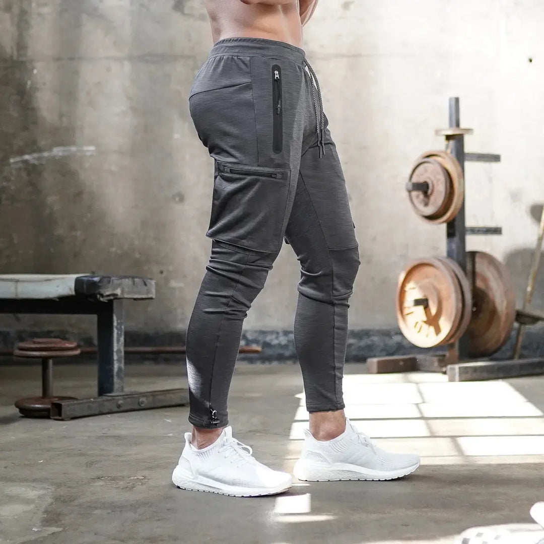Men’s grey camouflage sweatpants with fitted ankle cuffs – streetwear inspired