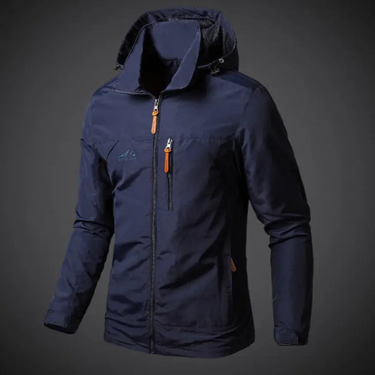 Men’s windbreaker jacket in navy with front zip and hood