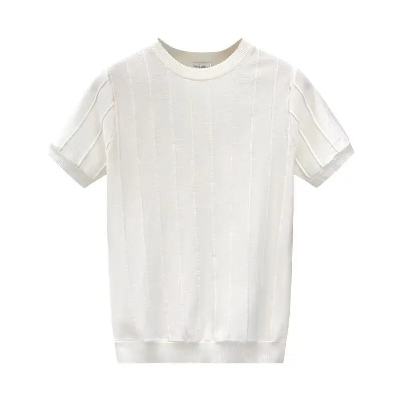 Men’s white short sleeve knit T-shirt with ribbed texture – casual summer top