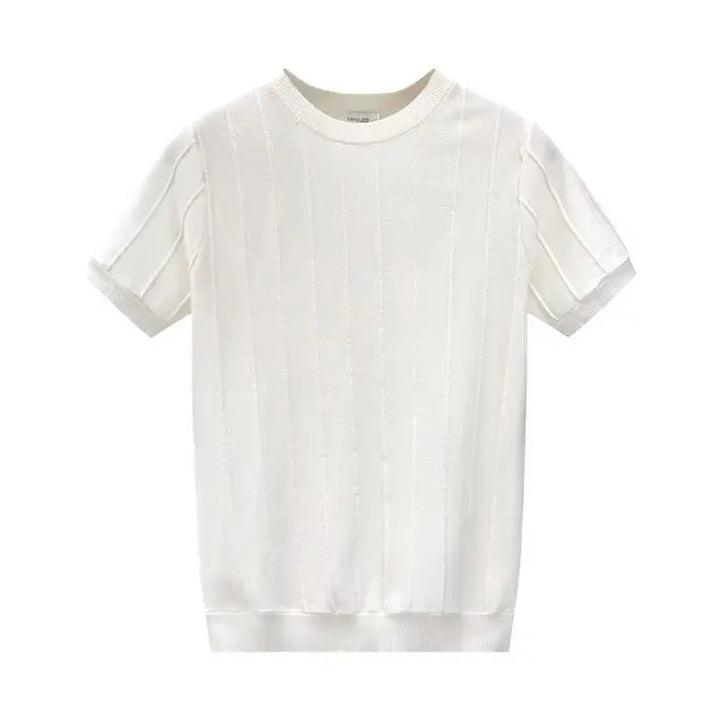 Men’s white short sleeve knit T-shirt with ribbed texture – casual summer top