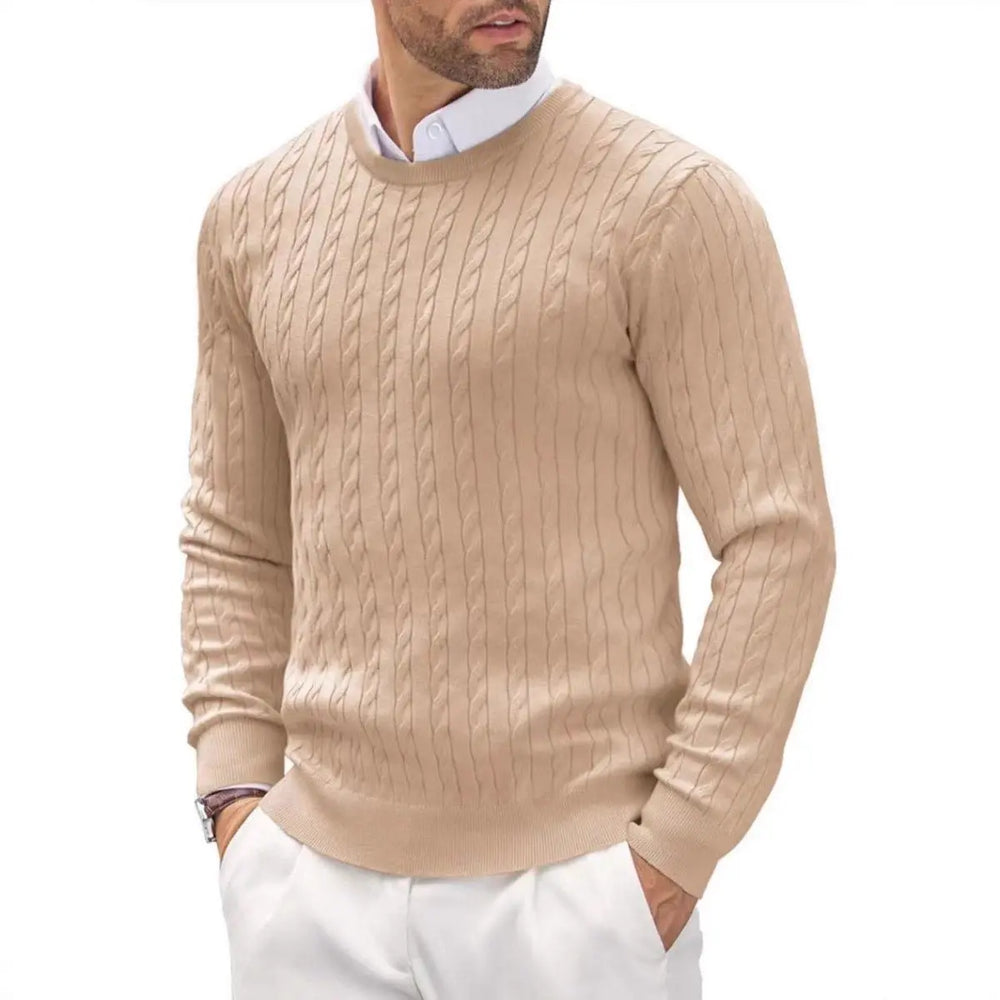 Beige textured men's knit sweater – warm pullover with classic design
