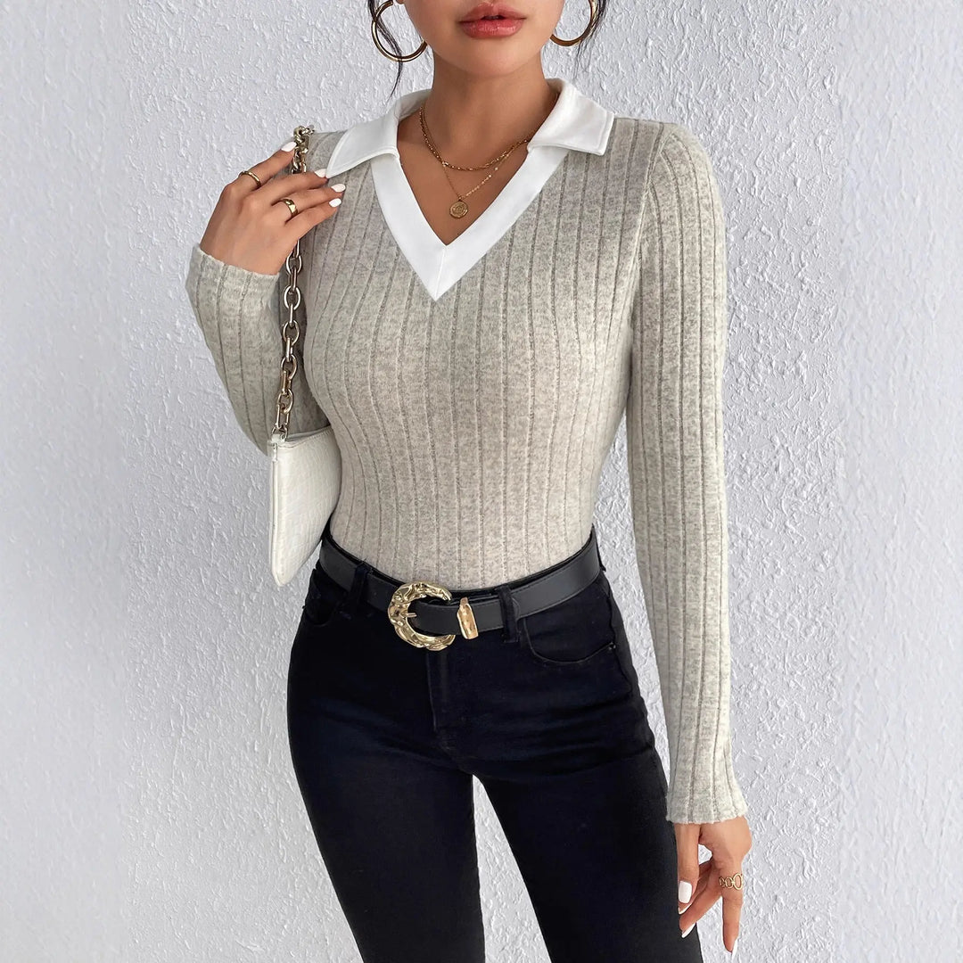 Women's beige ribbed sweater