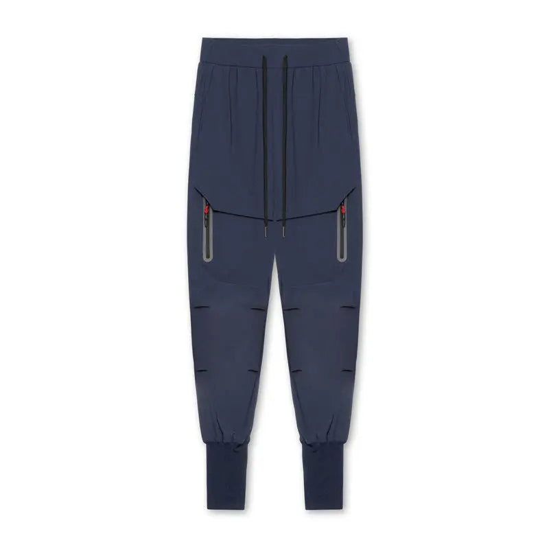 Men’s navy blue cargo jogger pants with tapered ankle cuffs – stylish activewear for gym and street style