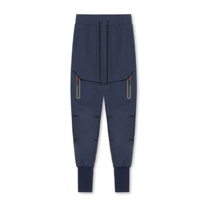Men’s navy blue cargo jogger pants with tapered ankle cuffs – stylish activewear for gym and street style