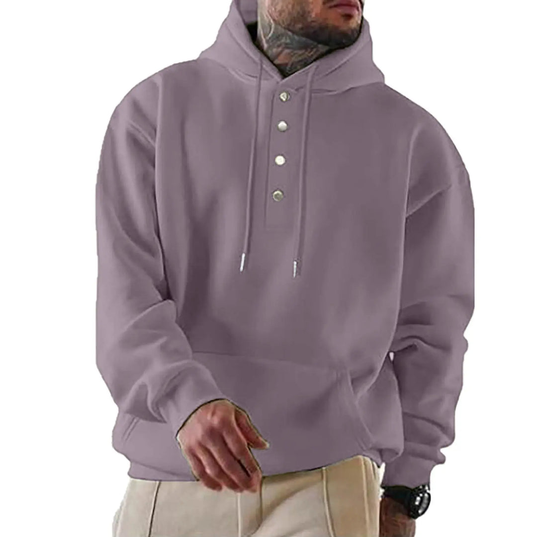 Men’s pastel lavender pullover hoodie – lightweight fleece with button collar for modern layering