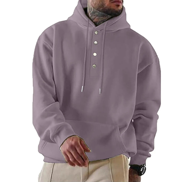 Men’s pastel lavender pullover hoodie – lightweight fleece with button collar for modern layering