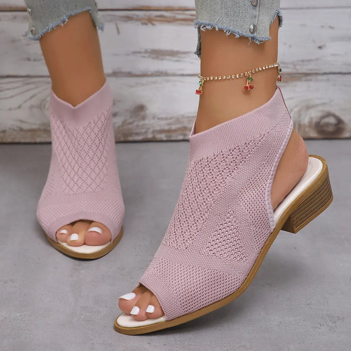 Women's lilac knit open toe flat sandals with cushioned soles – breathable summer shoes