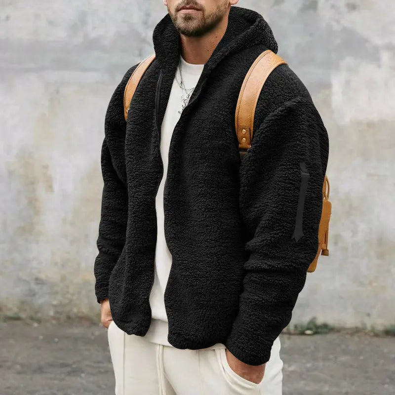 Mens Plush Fleece Hooded Jacket EvolvMode