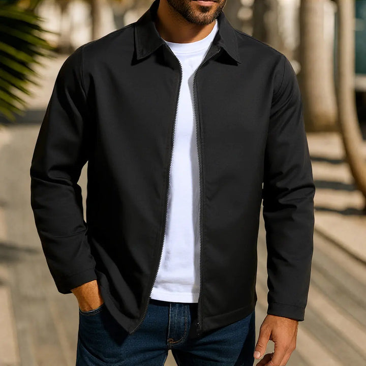 Classic black men's zip jacket – essential wardrobe piece for transitional seasons