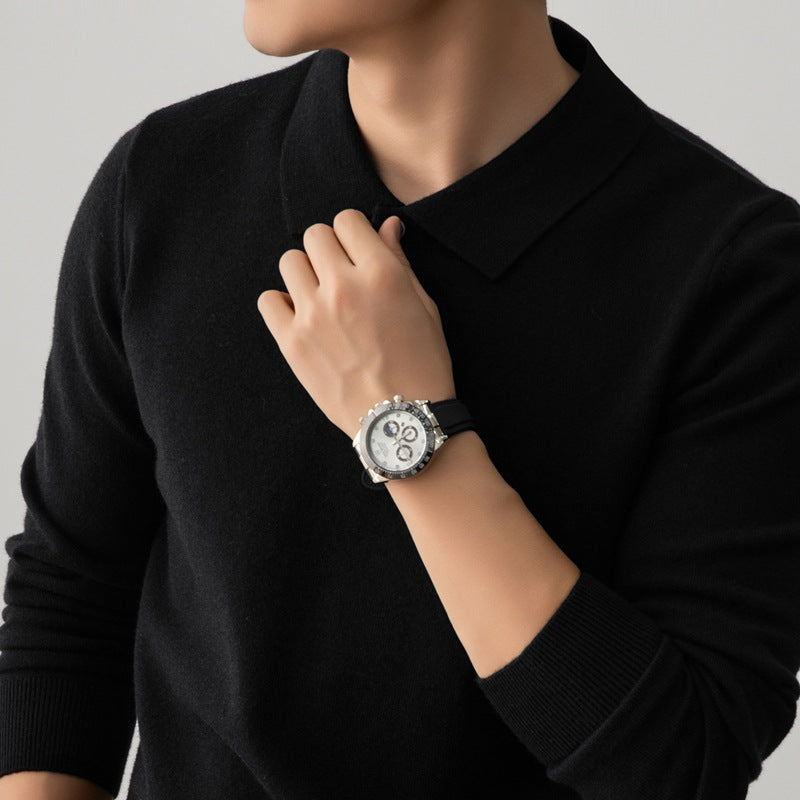 Men’s knit pullover with polo collar in black – soft lightweight long sleeve sweater for casual or smart wear