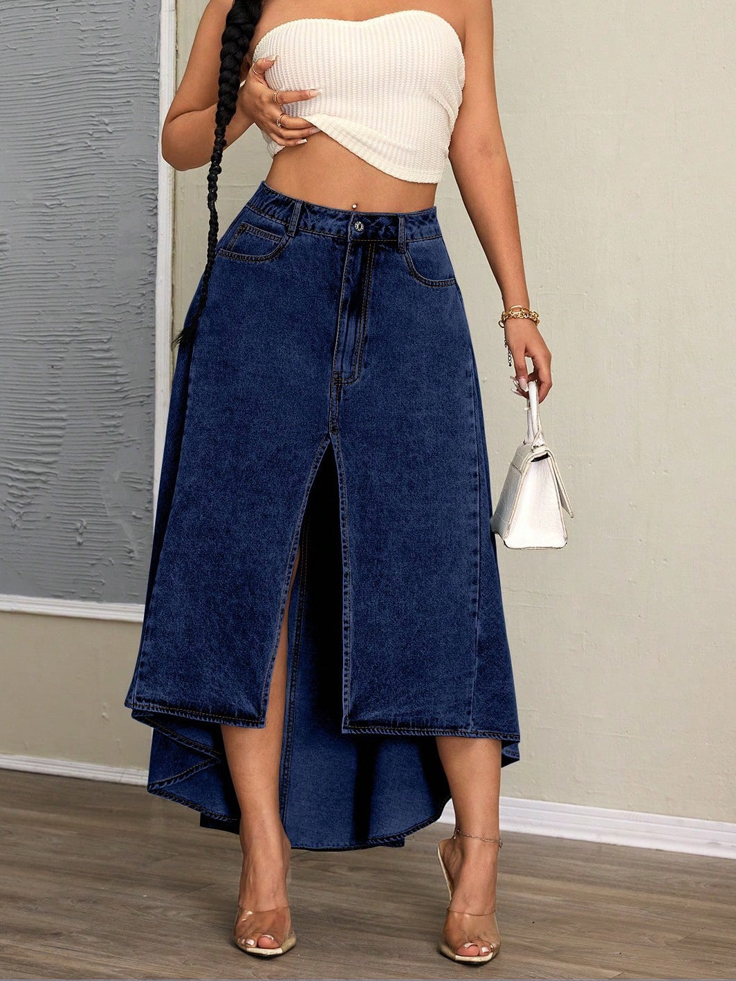 Marvella High-Slit Denim Skirt