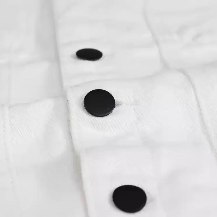 White sleeveless denim vest for men – lightweight summer outerwear with front button closure
