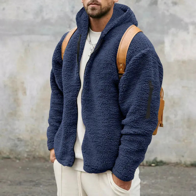 Mens Plush Fleece Hooded Jacket EvolvMode