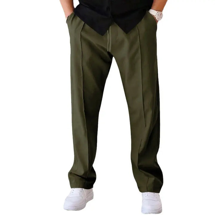 Stylish olive green wide-leg pants for men with modern cut and comfortable fit – casual to formal flexibility