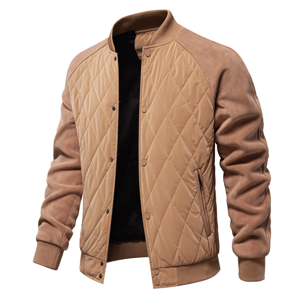 Autumn 2024 New fleece-lined Padded Thickened Jacket European and American Casual Jacket Raglan Sleeve Men&