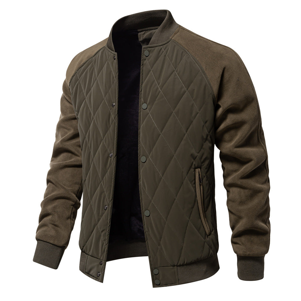 Autumn 2024 New fleece-lined Padded Thickened Jacket European and American Casual Jacket Raglan Sleeve Men&