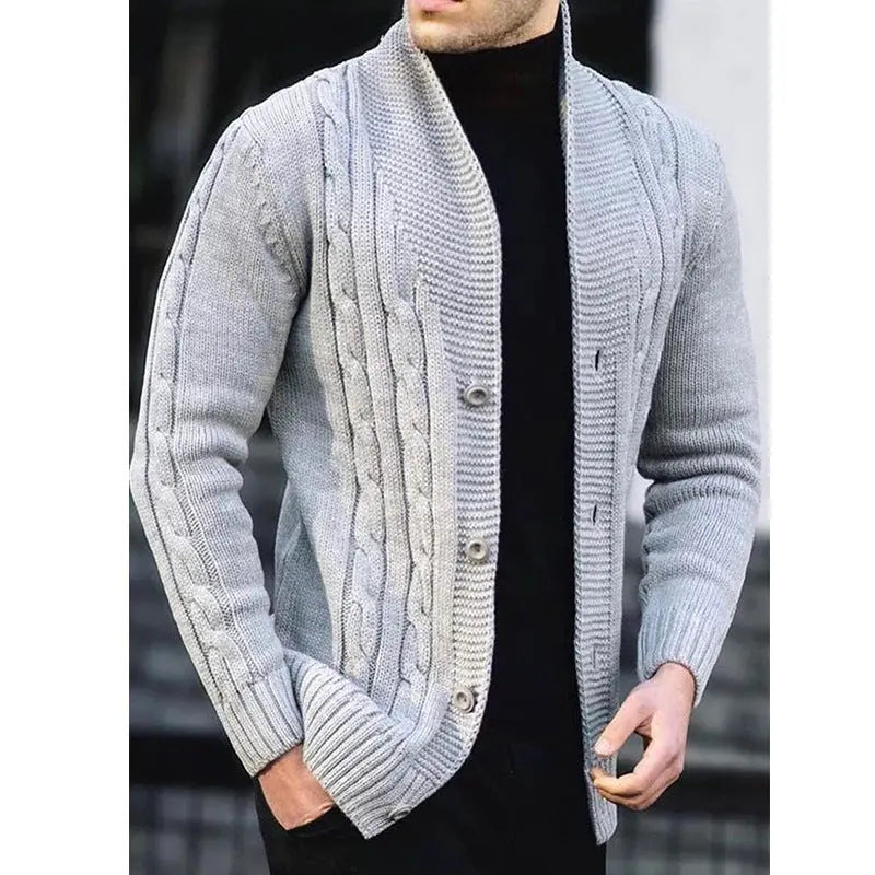 Light grey knit cardigan for men – stylish and warm with ribbed cuffs and hem