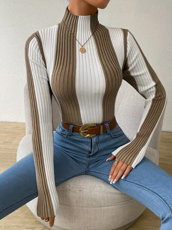 Women Turtleneck Sweater – Veloria Arlena Stripe Knit