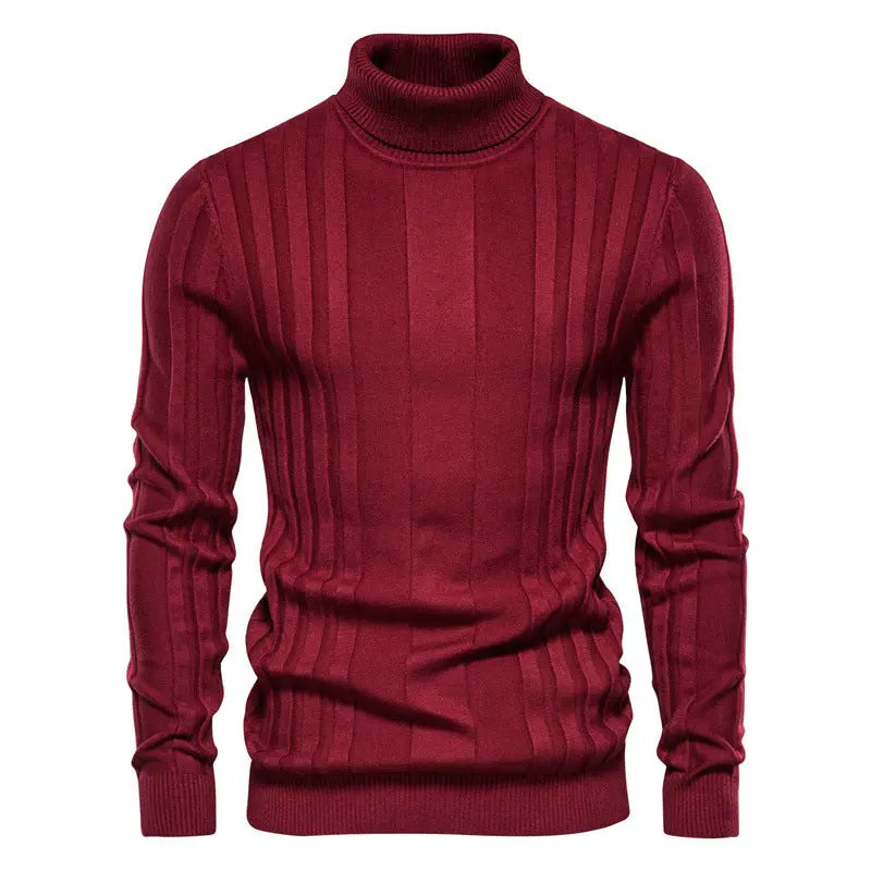 Men’s ribbed turtleneck pullover sweater – slim fit knit design in red perfect for layering in fall and winter