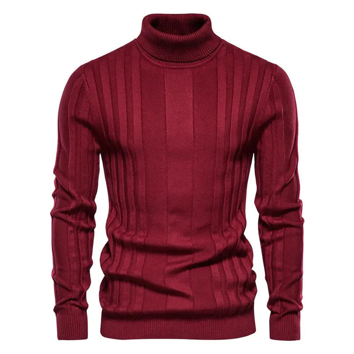 Men’s ribbed turtleneck pullover sweater – slim fit knit design in red perfect for layering in fall and winter