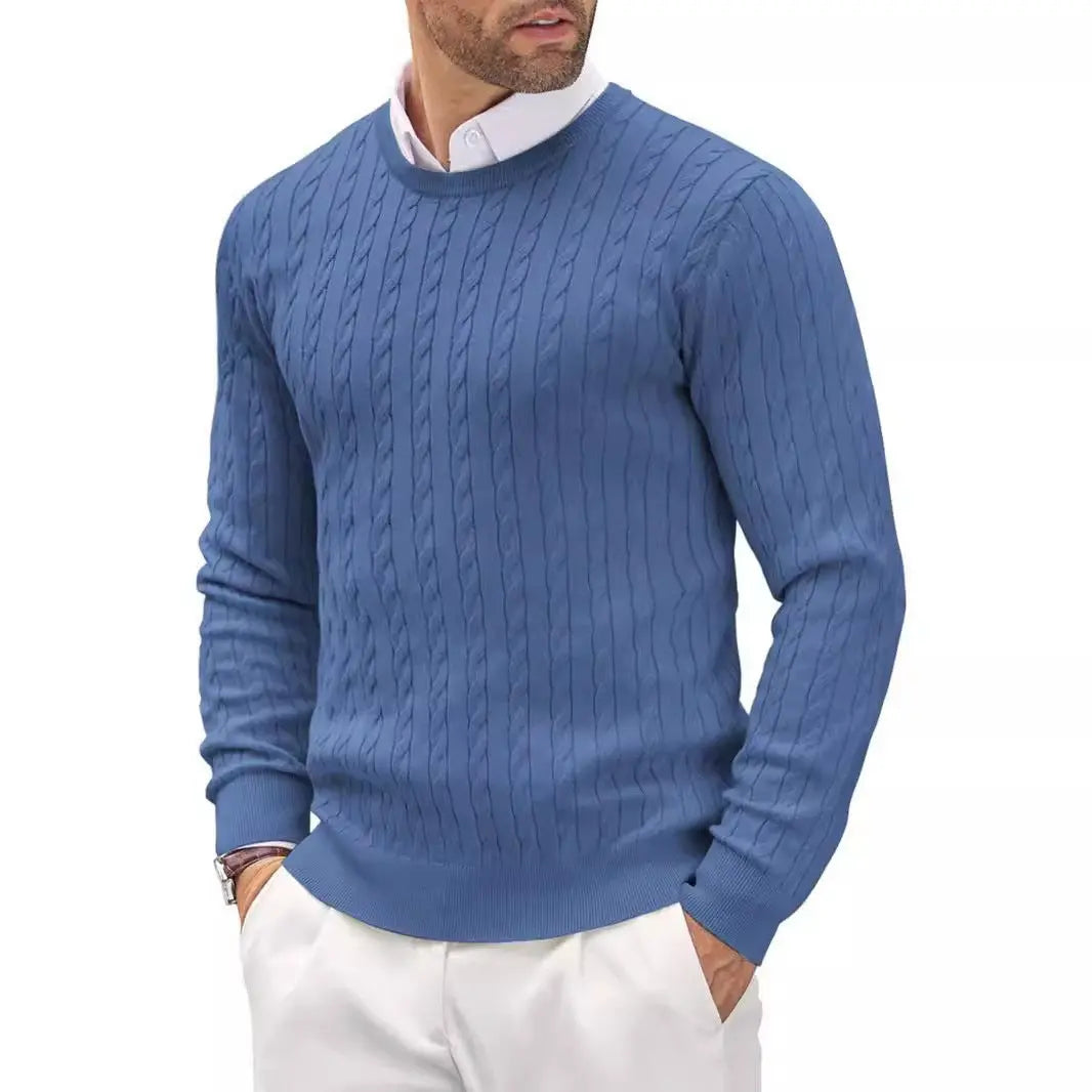 Light blue men's knitted sweater – cozy long-sleeve top for cool weather
