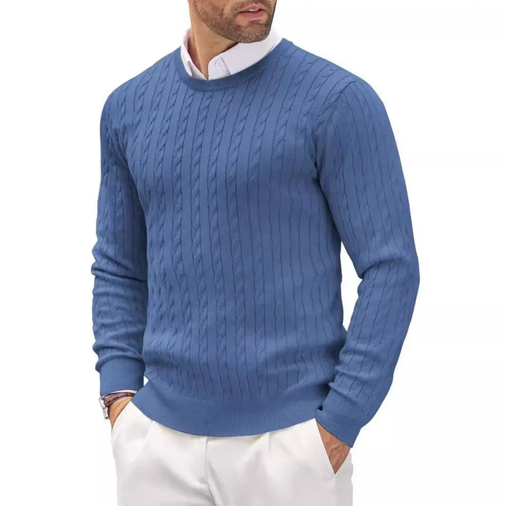 Light blue men's knitted sweater – cozy long-sleeve top for cool weather