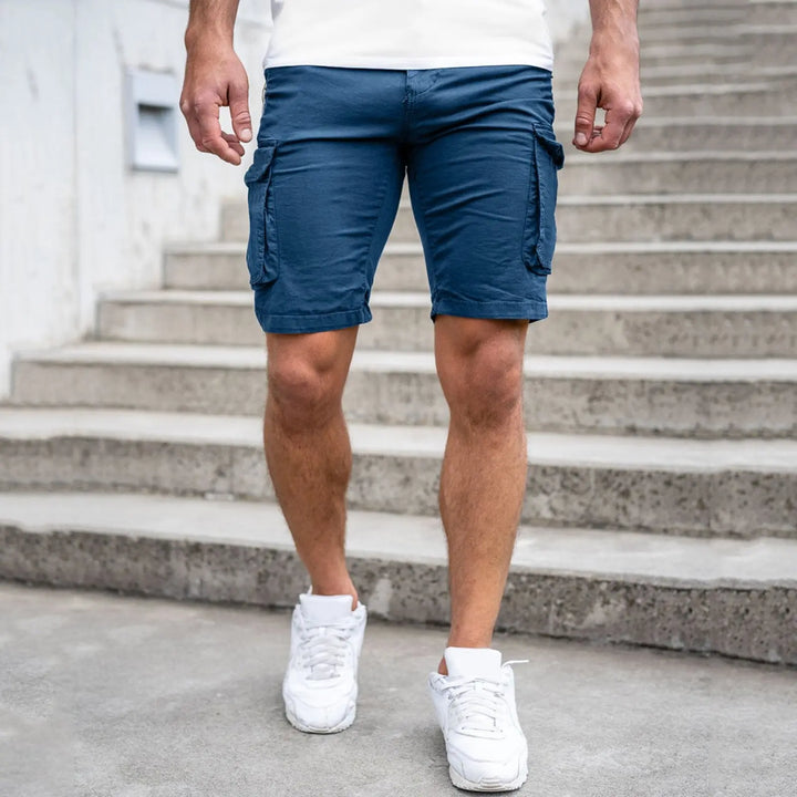 Men’s blue cargo shorts with flap pockets – casual summer utility shorts for everyday wear