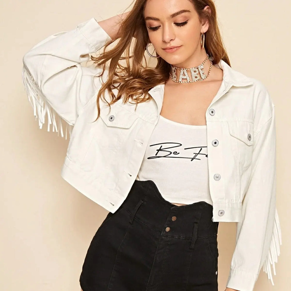 LuxeWhite Denim Jacket EvolvMode