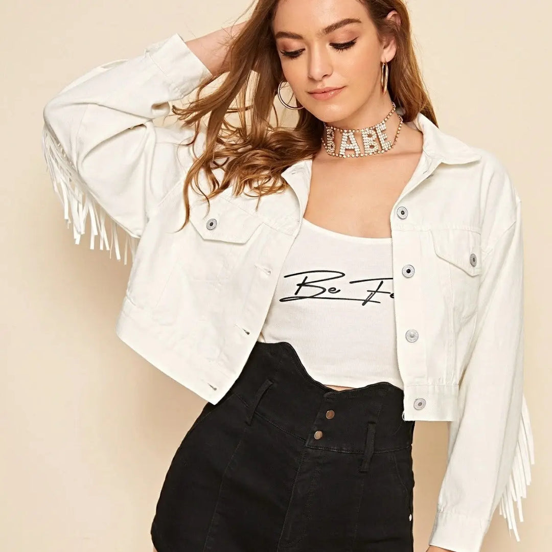 LuxeWhite Denim Jacket EvolvMode