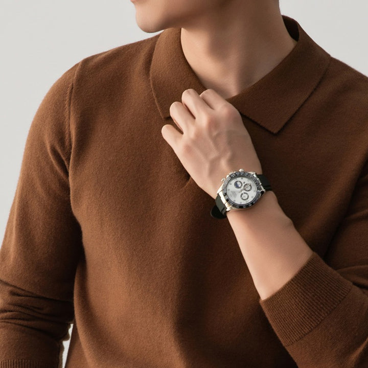 Men’s knit pullover with polo collar in brown – soft lightweight long sleeve sweater for casual or smart wear