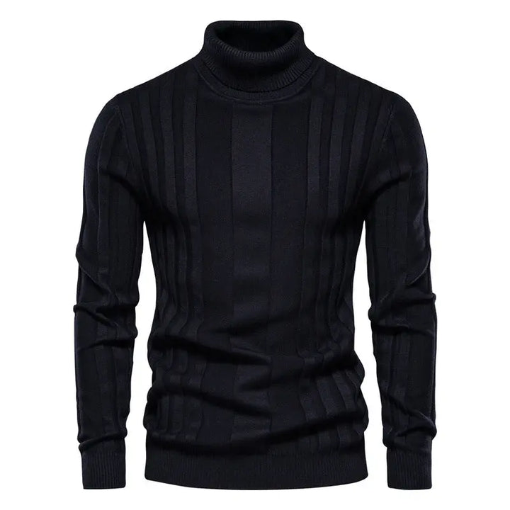 Men’s ribbed turtleneck pullover sweater – slim fit knit design in black perfect for layering in fall and winter