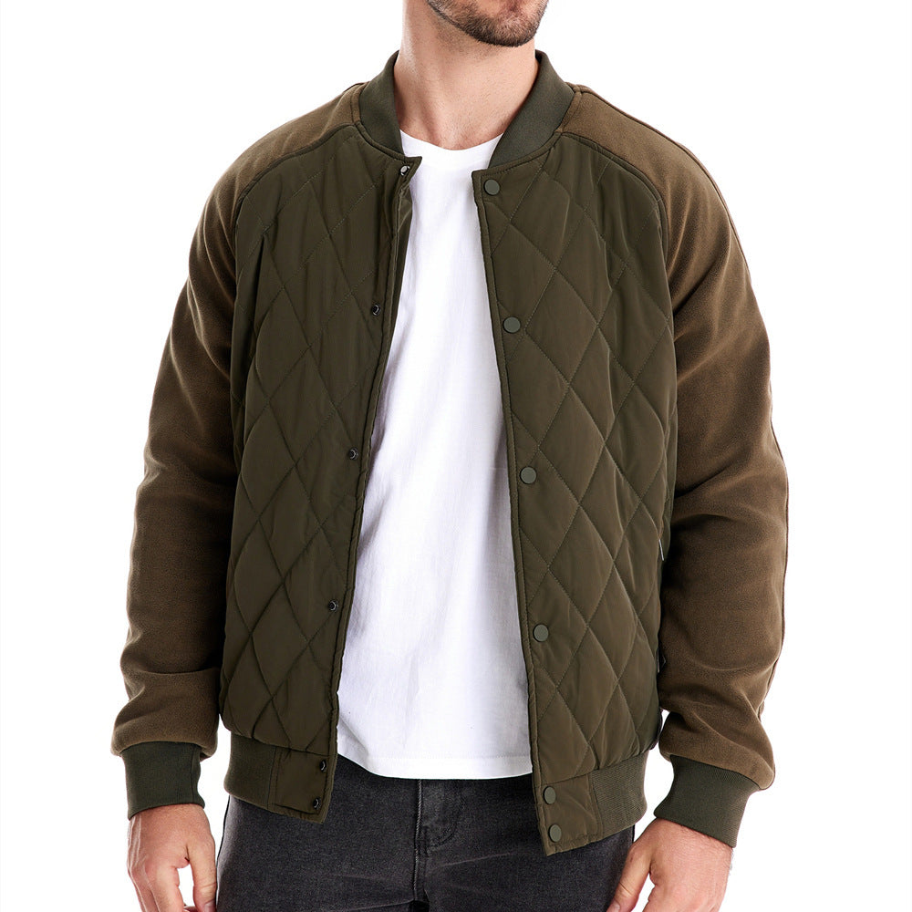 Autumn 2024 New fleece-lined Padded Thickened Jacket European and American Casual Jacket Raglan Sleeve Men&