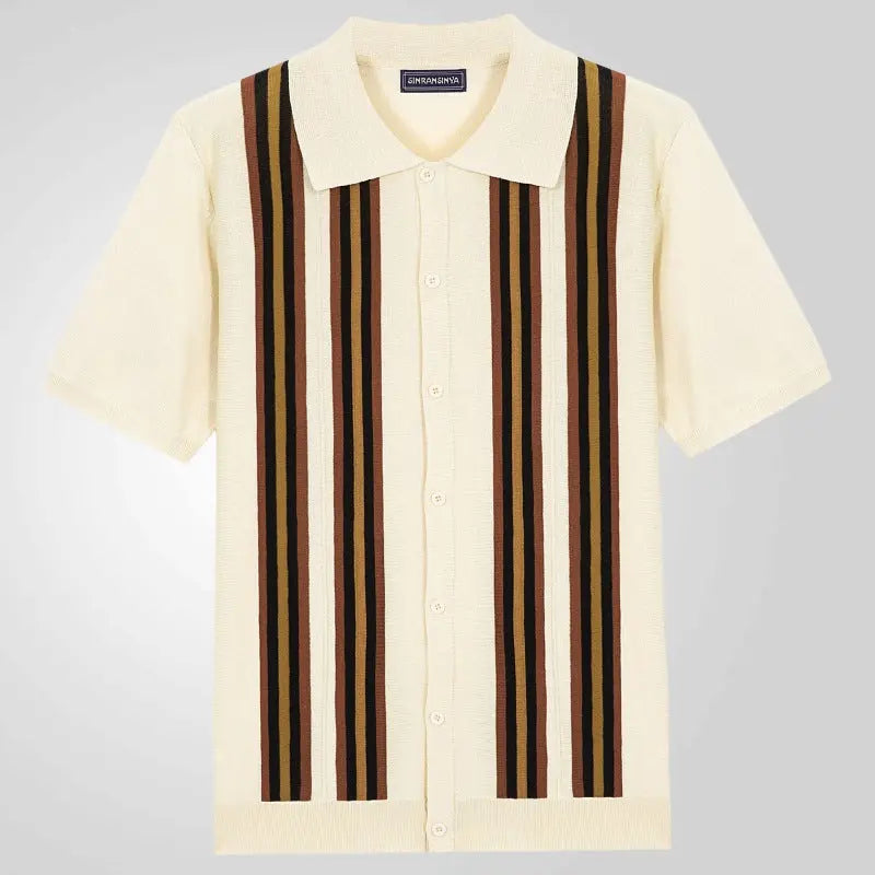 Beige and brown striped polo shirt for men in vintage style