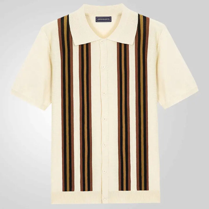 Beige and brown striped polo shirt for men in vintage style