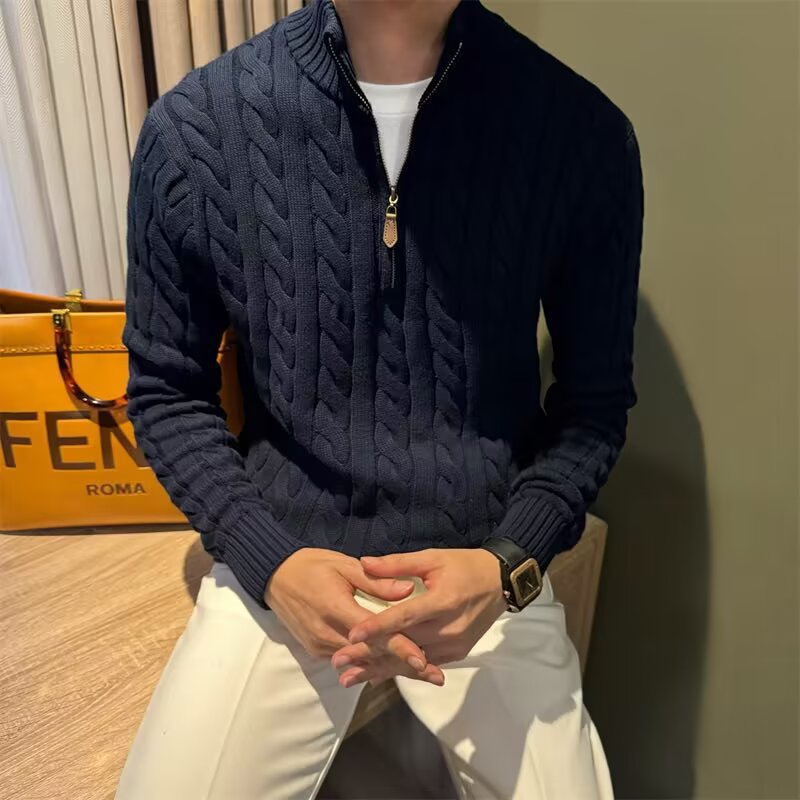<font dir="auto" style="vertical-align: inherit;"><font dir="auto" style="vertical-align: inherit;">Cross-Border Autumn and Winter Men's Stand-Up Collar Twisted Half-Zip Knitwear High-Quality Knitwear Jacket Pure Color Mercerized Cotton Men's Style</font>