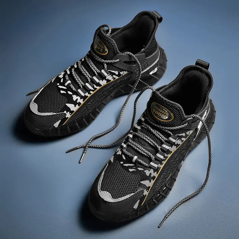 A pair of black AllMotion Active Shoes with a breathable upper design and a non-slip rubber outsole