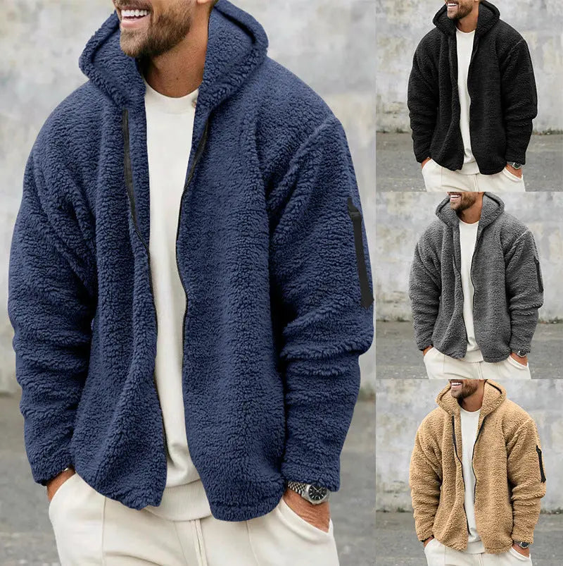 Mens Plush Fleece Hooded Jacket EvolvMode