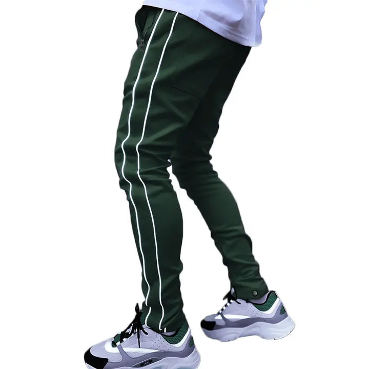 Dark green men’s joggers with contrast stripes – modern fitness apparel