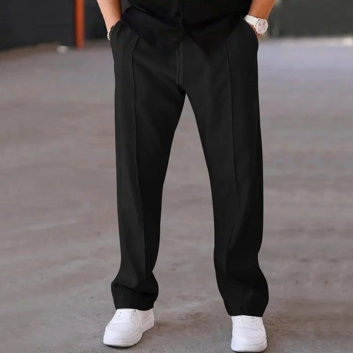 Classic black wide-leg trousers for men, perfect for professional, evening, or smart casual occasions.